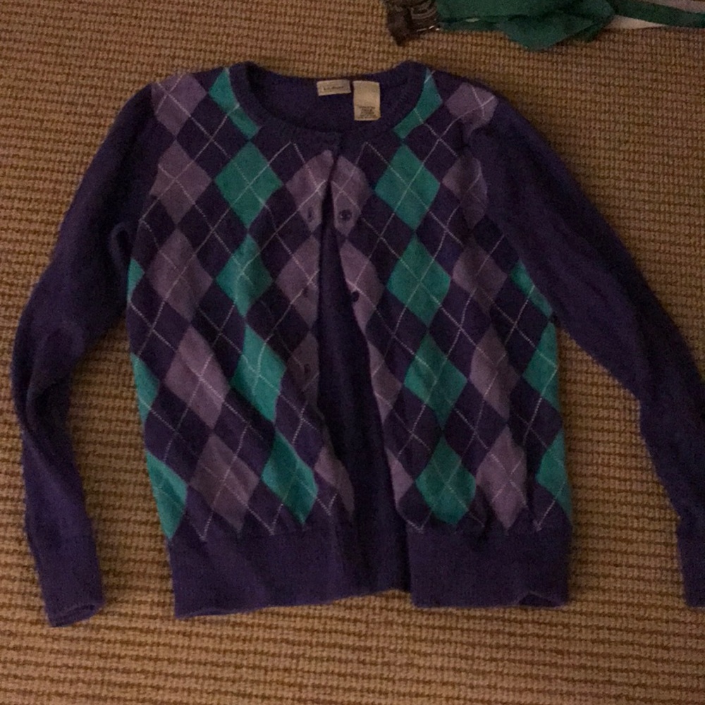 L.L.Bean girl purple argyle sweater 16